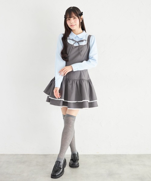 suyunn ワンピース Suyunn ワンピース リボン付きラインレース装飾シャツ切り替え