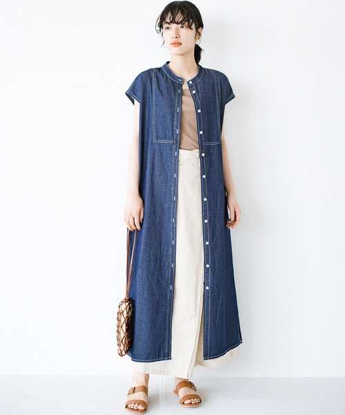「haco!」 ノースリーブワンピース X-LARGE インディゴブルー レディース_画像2