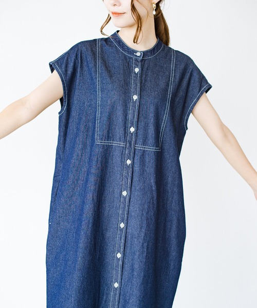 「haco!」 ノースリーブワンピース X-LARGE インディゴブルー レディース_画像3