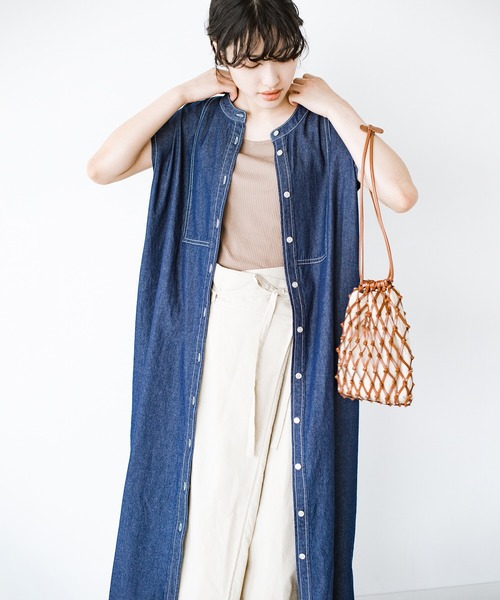 「haco!」 ノースリーブワンピース X-LARGE インディゴブルー レディース_画像4
