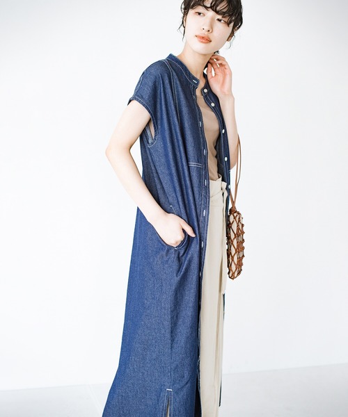「haco!」 ノースリーブワンピース X-LARGE インディゴブルー レディース_画像5
