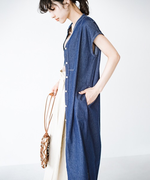 「haco!」 ノースリーブワンピース X-LARGE インディゴブルー レディース_画像6