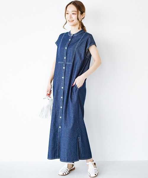「haco!」 ノースリーブワンピース X-LARGE インディゴブルー レディース_画像7
