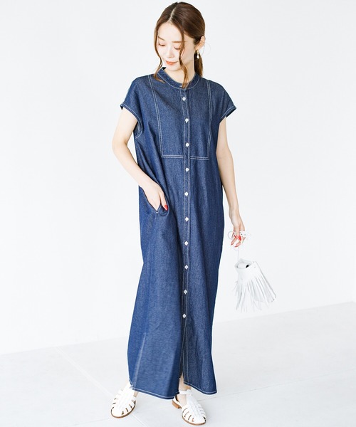 「haco!」 ノースリーブワンピース X-LARGE インディゴブルー レディース_画像8