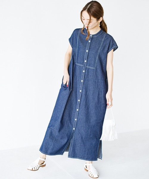 「haco!」 ノースリーブワンピース X-LARGE インディゴブルー レディース_画像9