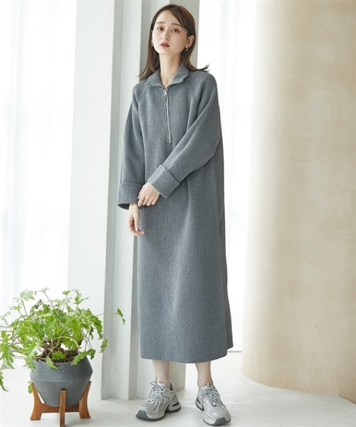 「nissen」 長袖ワンピース L 杢グレー レディース_画像9