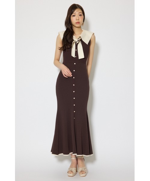 セーラーカラーニットマーメイドワンピース　春服　夏服 rienda（リエンダ） ワンピース セーラーカラーニットマーメイド