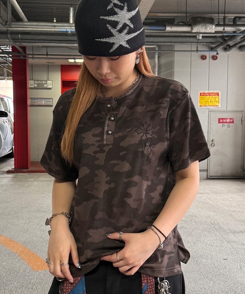 ATMARK ヘンリーネック tシャツ 「2サイズ展開 / UNISEX 」クロスロゴ