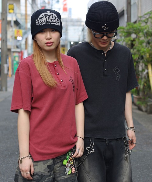 ATMARK ヘンリーネック tシャツ 「2サイズ展開 / UNISEX 」クロスロゴ