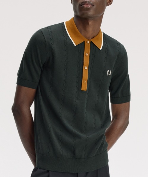 フレッドペリー　半袖ニット FRED PERRY（フレッドペリー） ポロシャツ 半袖 Cable Knit Shirt