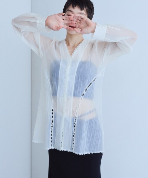 CODE A ブラウス シャツ lace−inset sheer tunic レディース