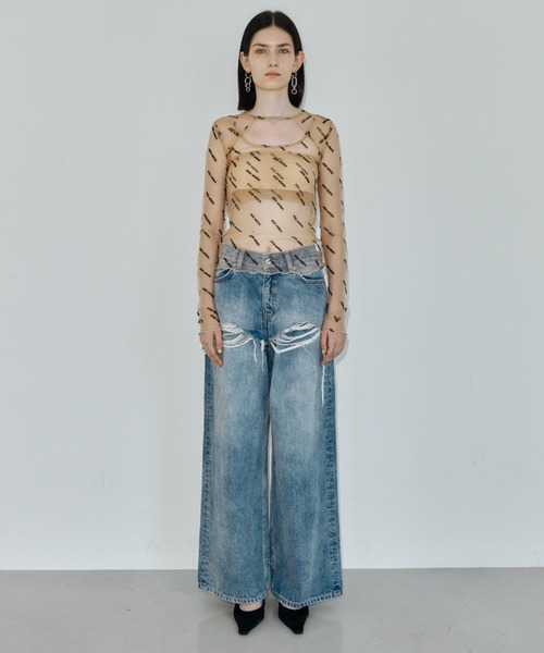 josemoonジョゼムーンSHEERMONOGRAM TOPS ❤︎ JOSE MOON（ジョゼムーン） tシャツ SHEER 2WAY MONOGRAM TOPS/シアー