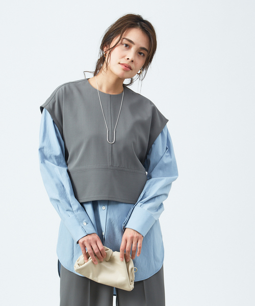 qualite ブラウス シャツ 強撚ギャバクルーネックトップス