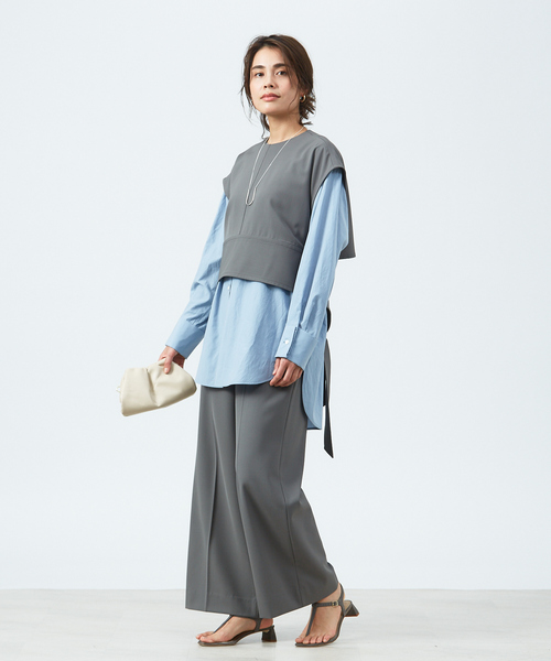 qualite ブラウス トップス カットソー qualite ブラウス シャツ 2WAYストレッチタックブラウス