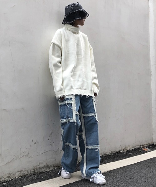 PERSONSOUL ダメージ加工 ワイドパンツ PERSONSOUL ダメージ加工 ワイドパンツ
