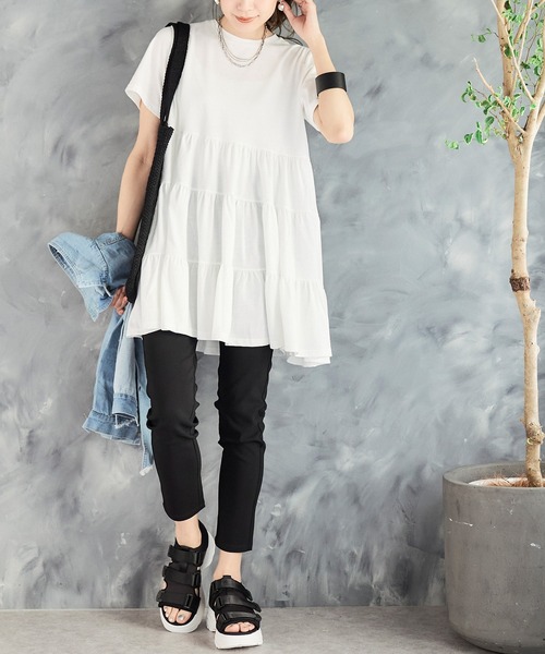 チュニック ティアードチュニック 半袖 チュニック丈トップス Tシャツ