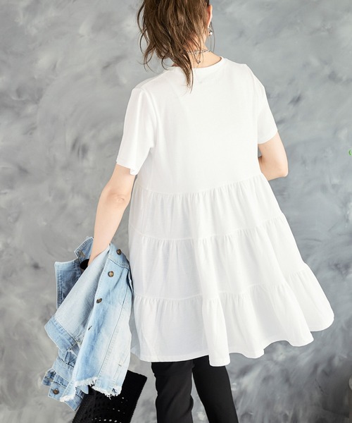チュニック ティアードチュニック 半袖 チュニック丈トップス Tシャツ