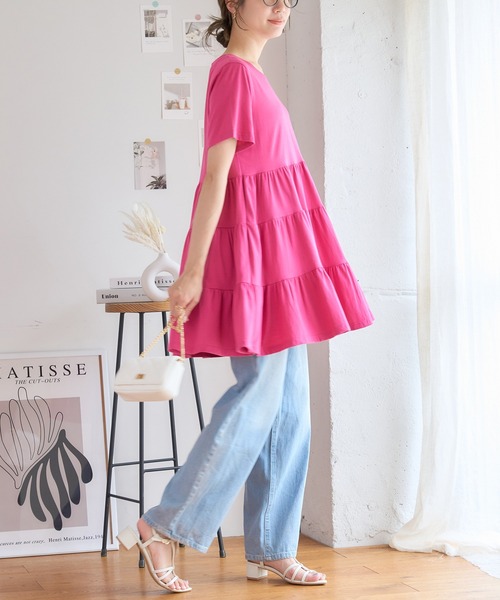 チュニック ティアードチュニック 半袖 チュニック丈トップス Tシャツ