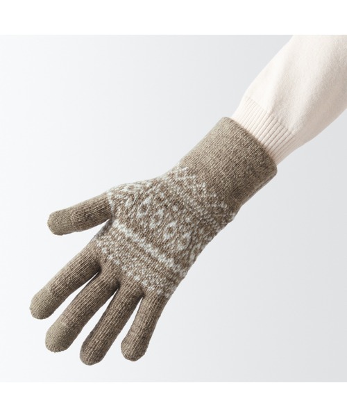 無印良品（MUJI） 手袋 ウール混 裏起毛 タッチパネル手袋 （柄