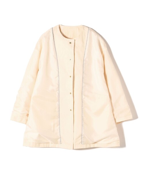 ⭐︎新品未使用⭐︎SHIPS 綿 ナイロン ギャバ ノーカラー ミディ コート セール】〈撥水加工/手洗い可能〉綿 ナイロン ギャバ ノーカラー