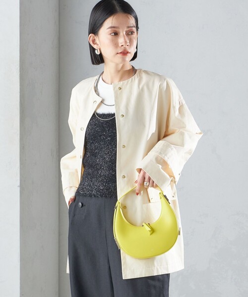 ⭐︎新品未使用⭐︎SHIPS 綿 ナイロン ギャバ ノーカラー ミディ コート SHIPS ノーカラーコート コート 「撥水加工/手洗い可能」綿