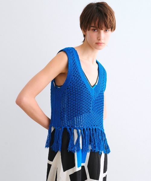 【美品】 ROSSA ベスト ジレ LLサイズ ブルー three dots ベスト ジレ レースフリンジ レディース : ZOZOTOWN