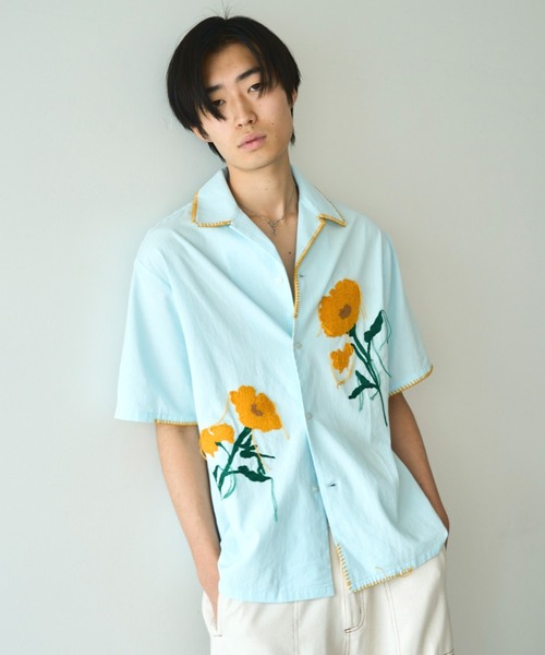 Camphor wood シャツ 半袖 flower embroidery SAGARA h/s shirt