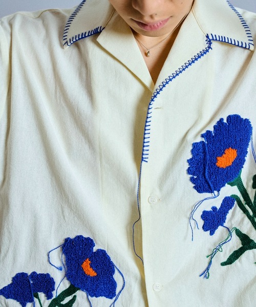 Camphor wood シャツ flower embroidery SAGARA h/s shirt