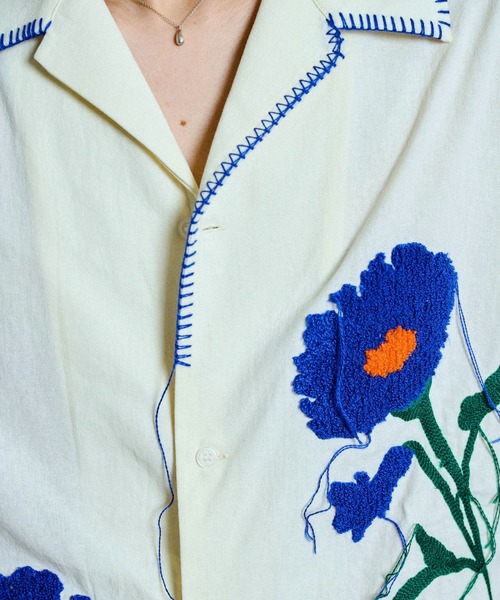 Camphor wood シャツ flower embroidery SAGARA h/s shirt