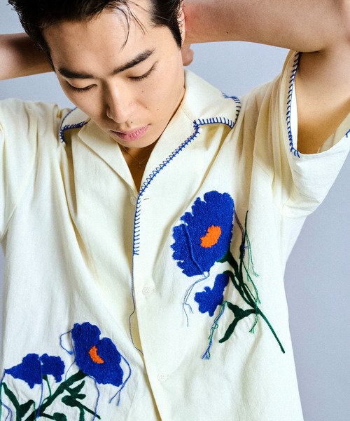 【即完‼️】Camphor wood flower embroideryshirt 美品 Camphor wood flower embroidery shirt - メルカリ