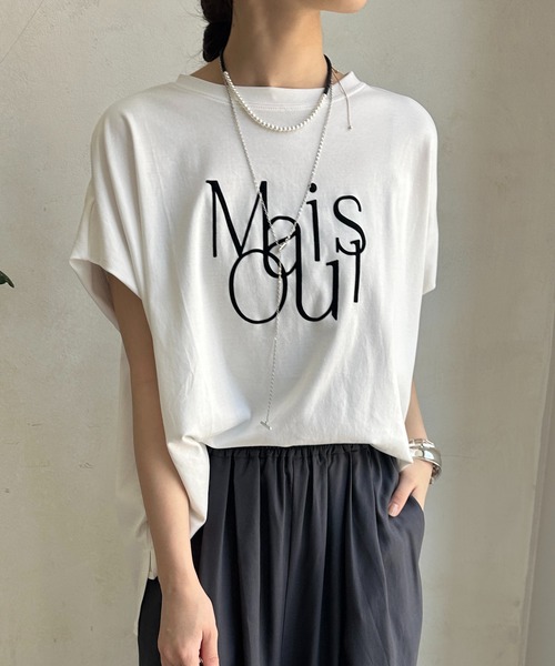 doudou ロゴプリント 半袖Tシャツ DouDou（ドゥドゥ） tシャツ 半袖 「WEB限定」ロゴミックスフロッキー