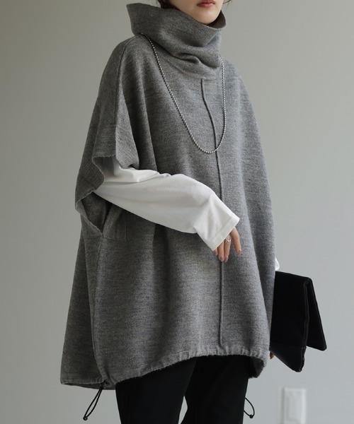 美品【ウジョー/Ujoh】　フリンジ　ハイネック　ニットベスト　グレー　M HUG.U（ハグユー） ベスト ジレ タートルネックニットベスト