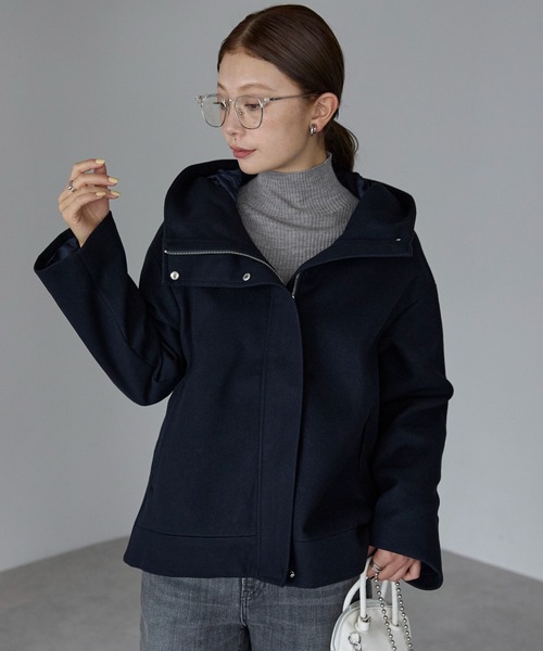 RIRIYANO（リリヤーノ） ノーカラーコート コート フード付きフェイク