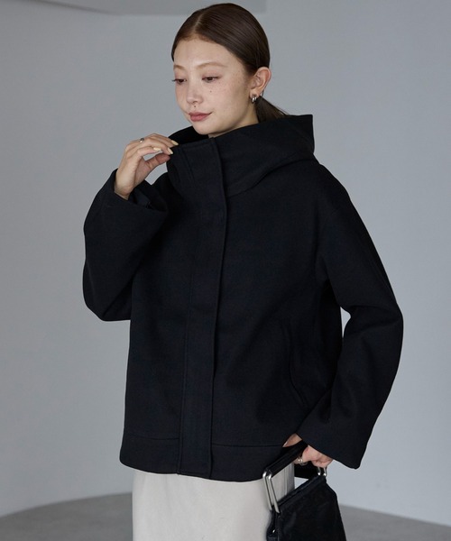 新品 ■国産■ Dhyana レザー×極厚ウール riri社ZIP コート １ RIRIYANO（リリヤーノ） ノーカラーコート コート フード付きフェイク