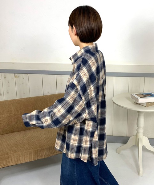 美品✨45R カディ コットン ブラウス ブルー チェック 50130014.jpg