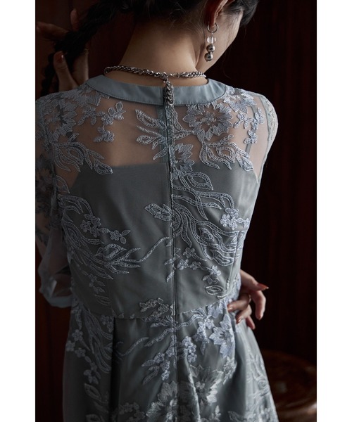 etoll. ドレス グラデーション刺繍レースフレアドレス 結婚式