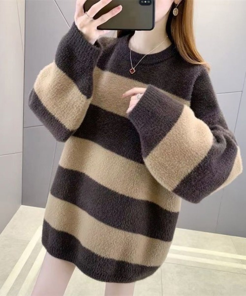 LETee ニット セーター 太ボーダーニットプルオーバー レディース