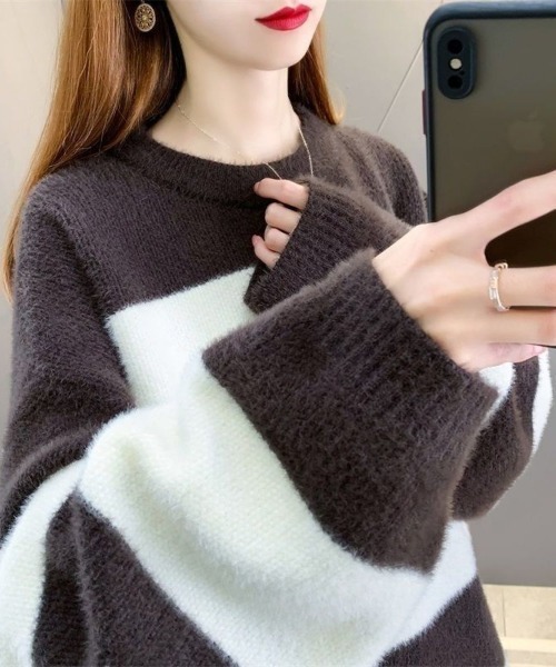 LETee ニット セーター 太ボーダーニットプルオーバー レディース