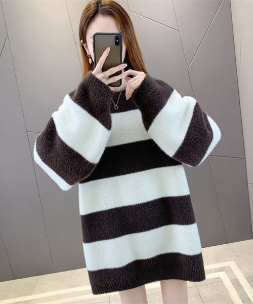 LETee ニット セーター 太ボーダーニットプルオーバー レディース