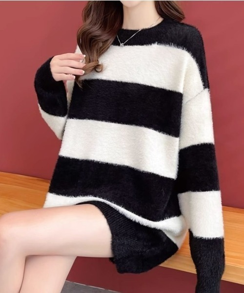 LETee ニット セーター 太ボーダーニットプルオーバー レディース