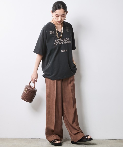 ワイドパンツ スラックス パンツ レーヨン麻リラックスワイドパンツ「大きいサイズ有」シックスタイル レディースの画像