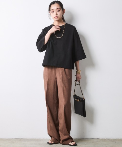 ワイドパンツ スラックス パンツ レーヨン麻リラックスワイドパンツ「大きいサイズ有」シックスタイル レディースの画像