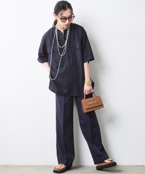 ワイドパンツ スラックス パンツ レーヨン麻リラックスワイドパンツ「大きいサイズ有」シックスタイル レディースの画像