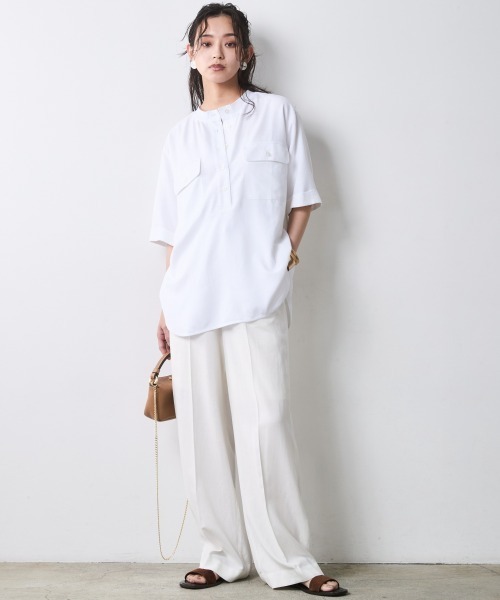 ワイドパンツ スラックス パンツ レーヨン麻リラックスワイドパンツ「大きいサイズ有」シックスタイル レディースの画像