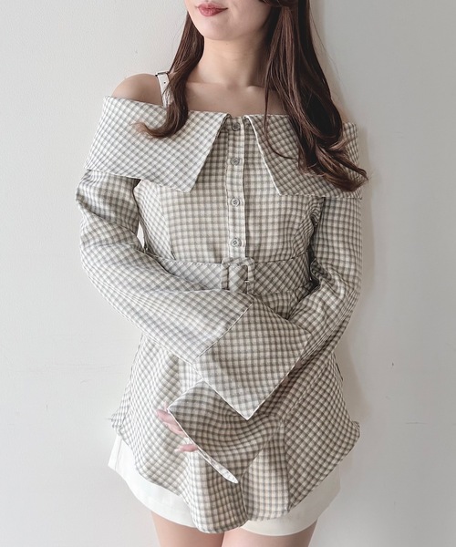 NOMAE ワンピース チェックオフショルシャツチュニック