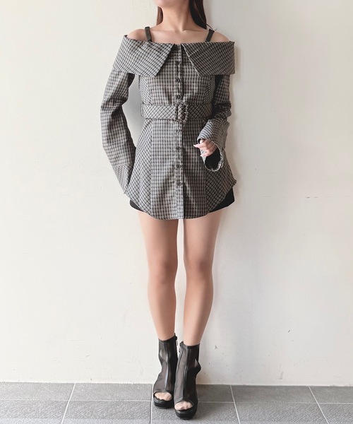NOMAE ワンピース チェックオフショルシャツチュニック