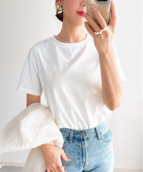 &. NOSTALGIA（ノスタルジア） tシャツ 半袖 パールハートTシャツ 