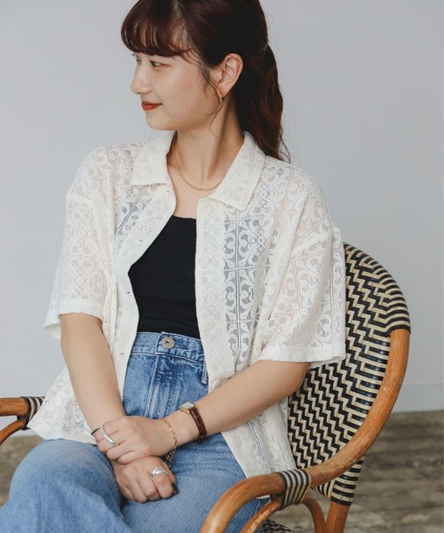 ブラウス シャツ 半袖 レース シャツ（S〜M） レディース