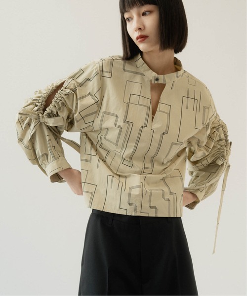ブラウス シャツ shirring sleeve pattern blouse レディース