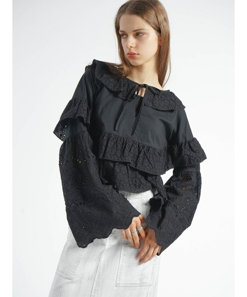 ブラウス シャツ 2WAY COTTONLACE TIERED BLOUSE レディース